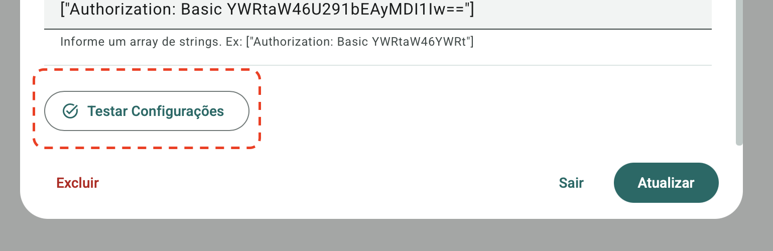 testar configurações