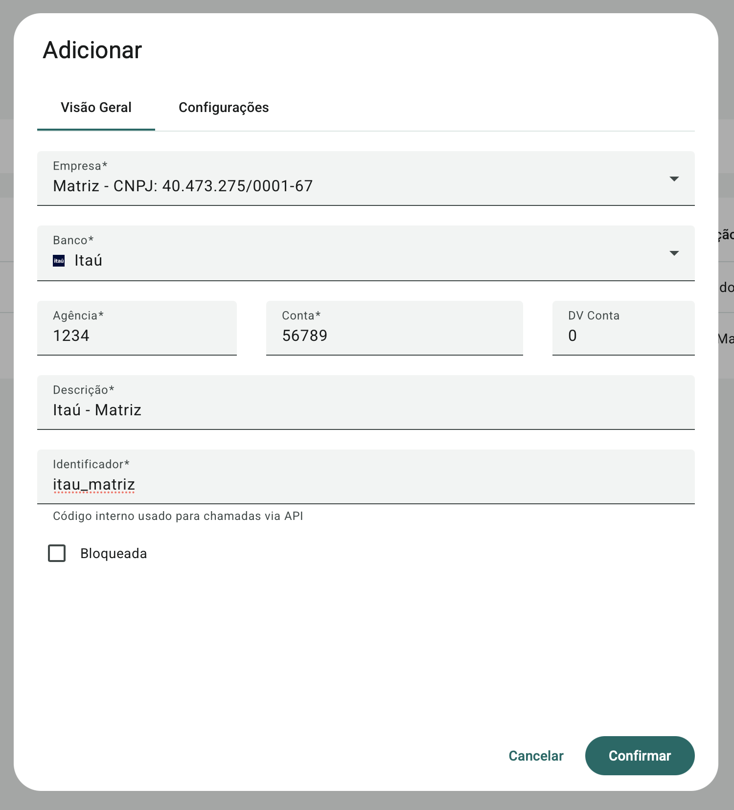 adicionar conta bancária