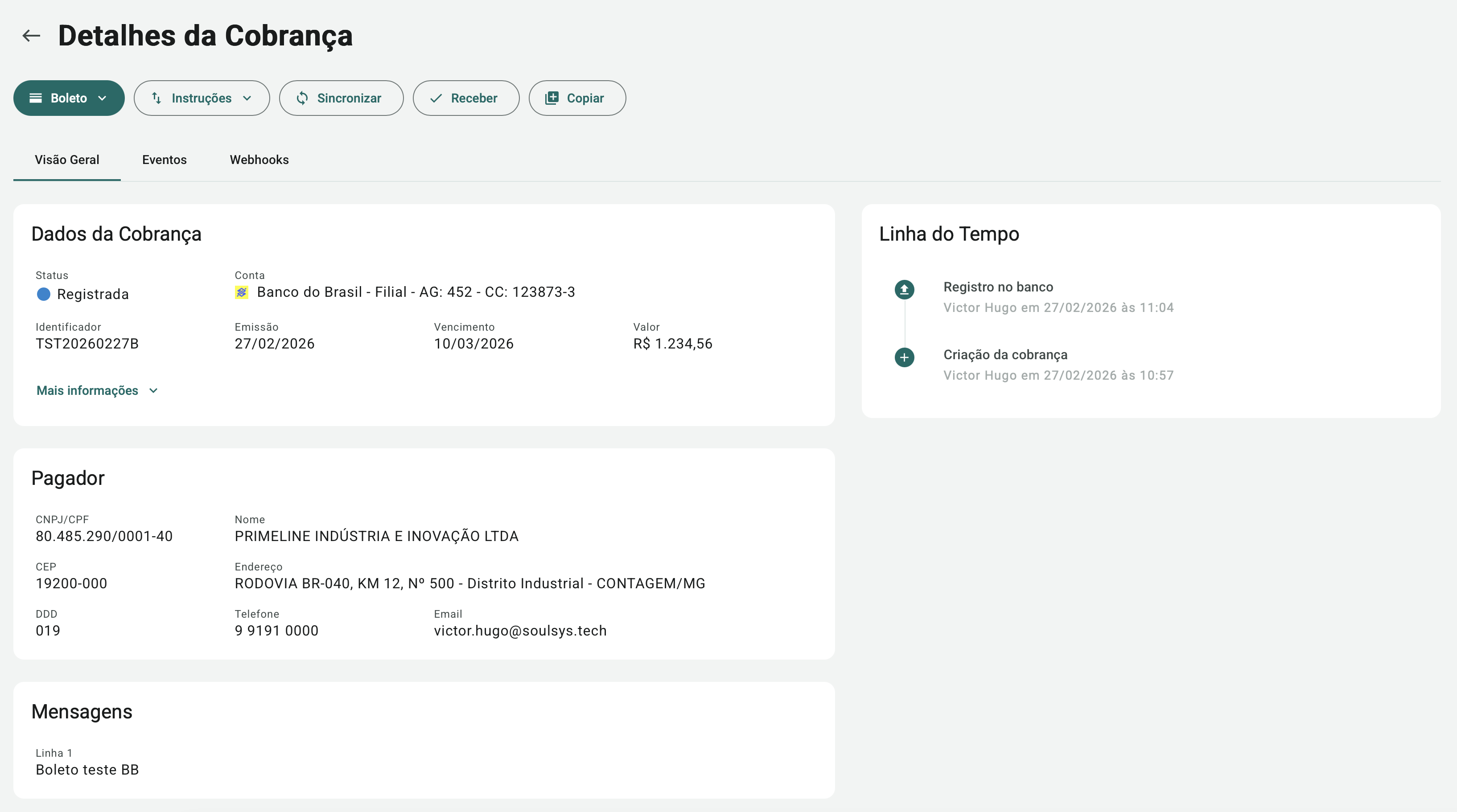 detalhes da cobrança