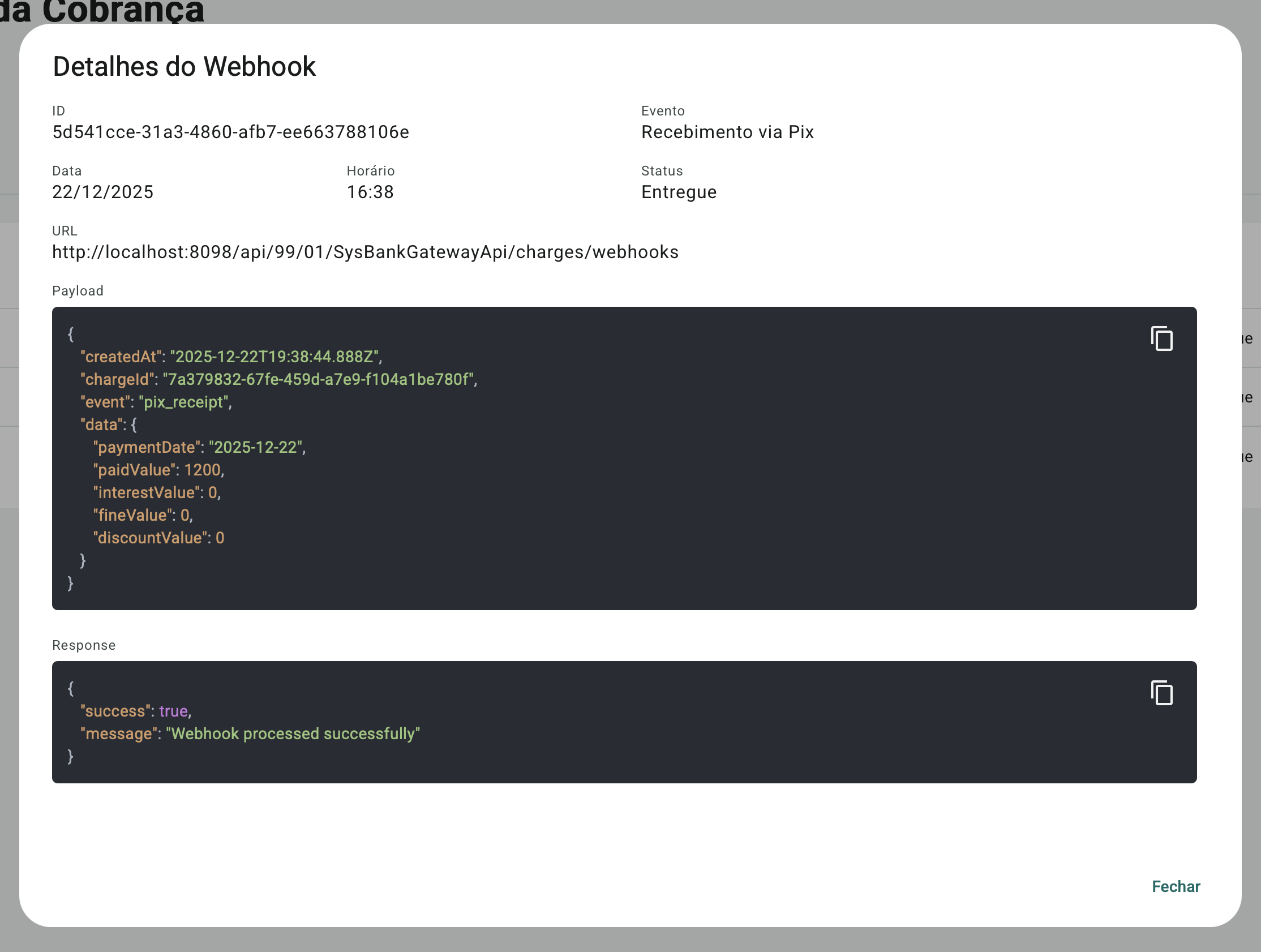 detalhes do webhook